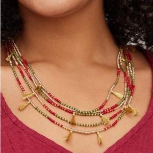 50% off with Bundle Multilayered Beaded Necklace with Tassels - Burgundy & Olive